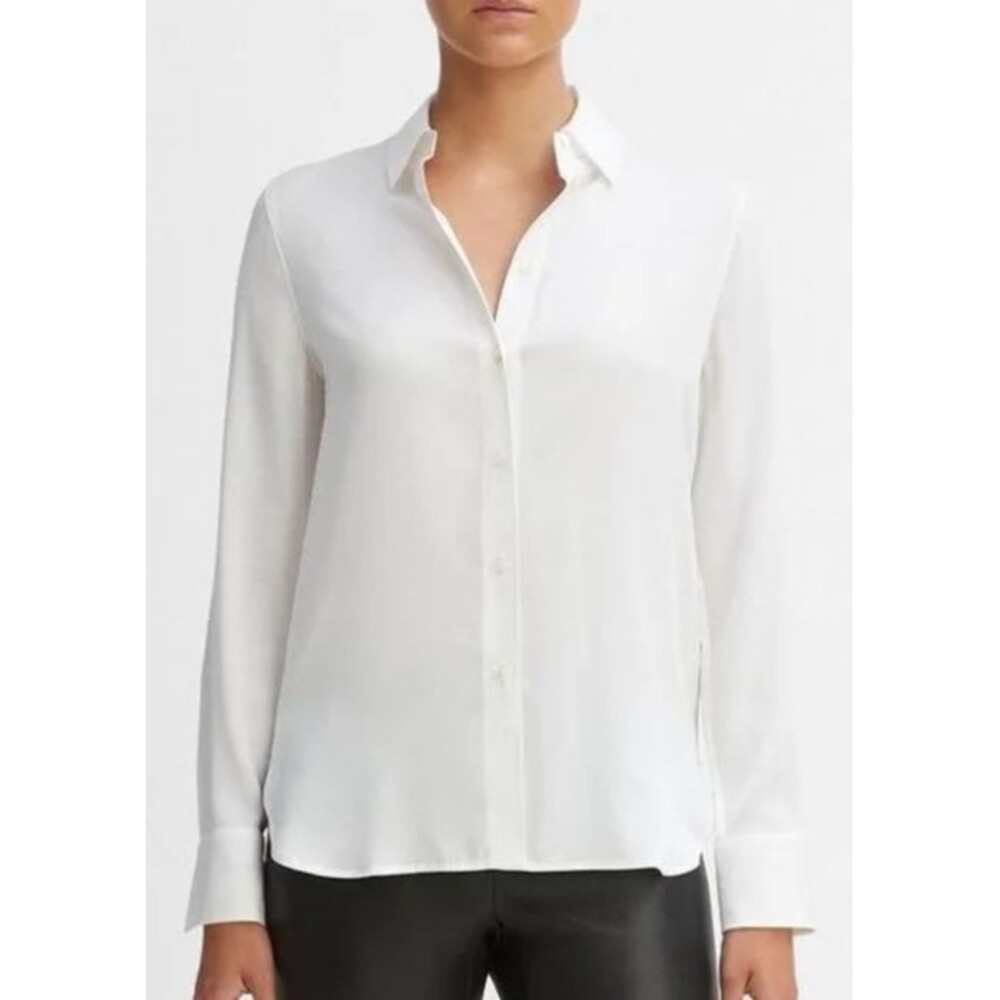 Vince Women’s Slim Fit Stretch Silk Button Down Blouse size S Ivory Quiet Luxury